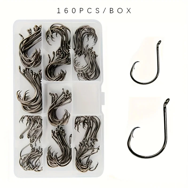 160pcs Stainless Steel Circle Hook Set β 2X Strong Offset Octopus Hooks for Sport Fishing | Corrosion-Resistant & Ultra-Sharp