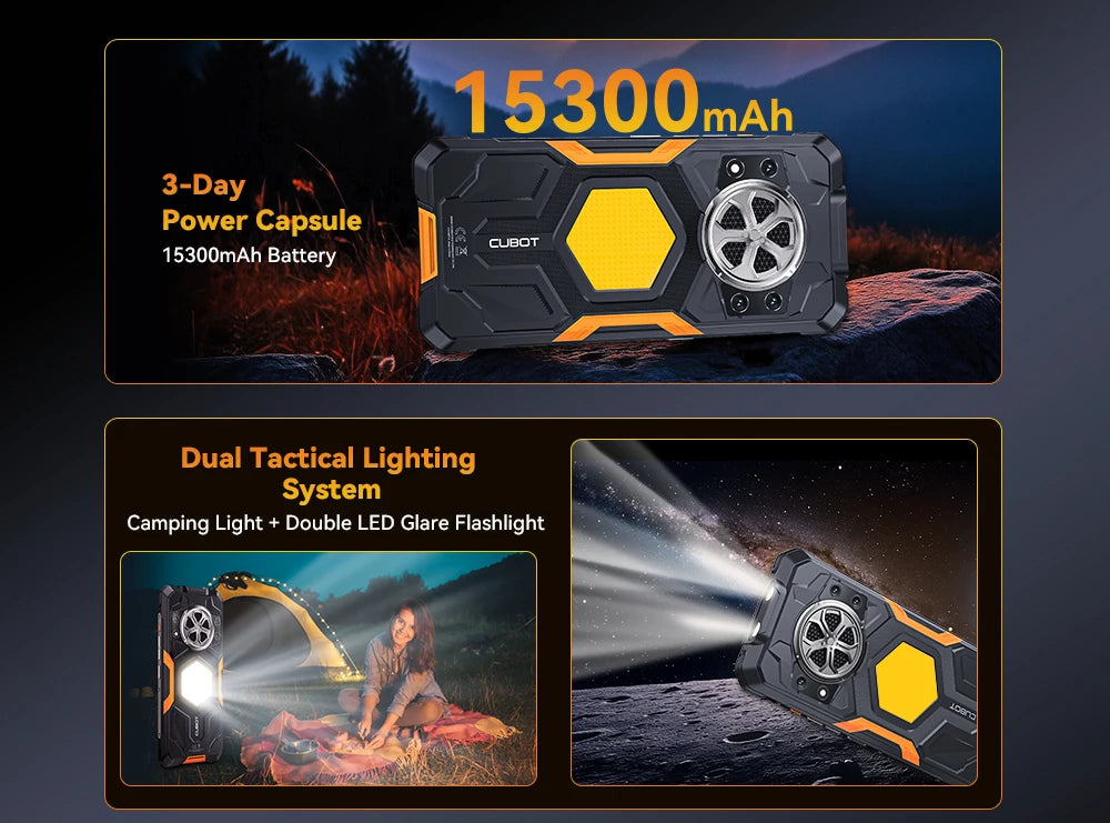 Cubot KingKong Power 5 – Rugged Smartphone with 15300mAh Battery, 6.88" 120Hz Display, Android 15, 16GB RAM + 128GB Storage, IP68/IP69K