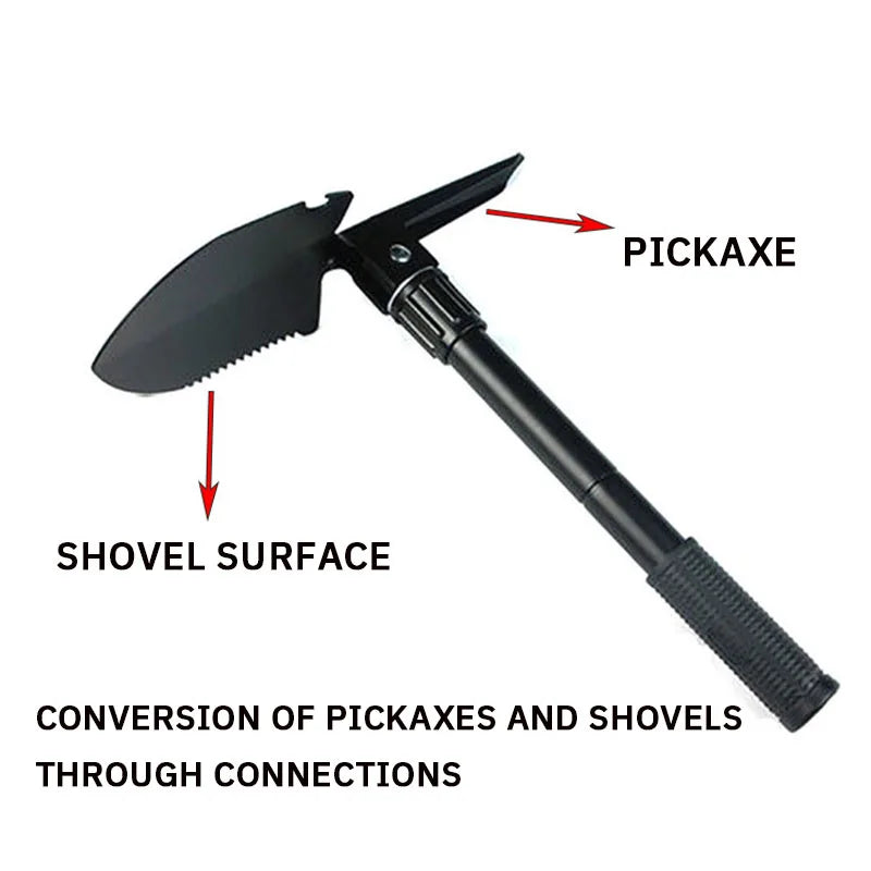 6-in-1 Military Folding Shovel with Pickaxe – Compact, Multi-Tool Survival Spade with Carry Case