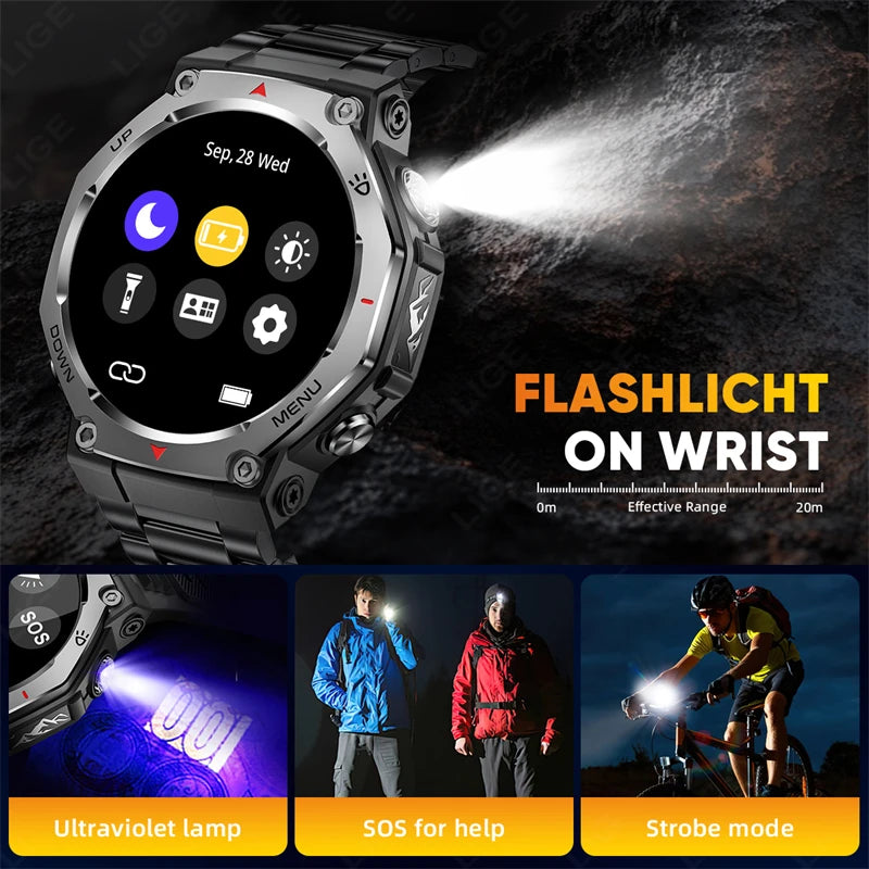 LIGE 2025 KT85 Outdoor Smartwatch – 1.43" AMOLED Display, Long Battery Life, Fitness & Health Tracker for Men