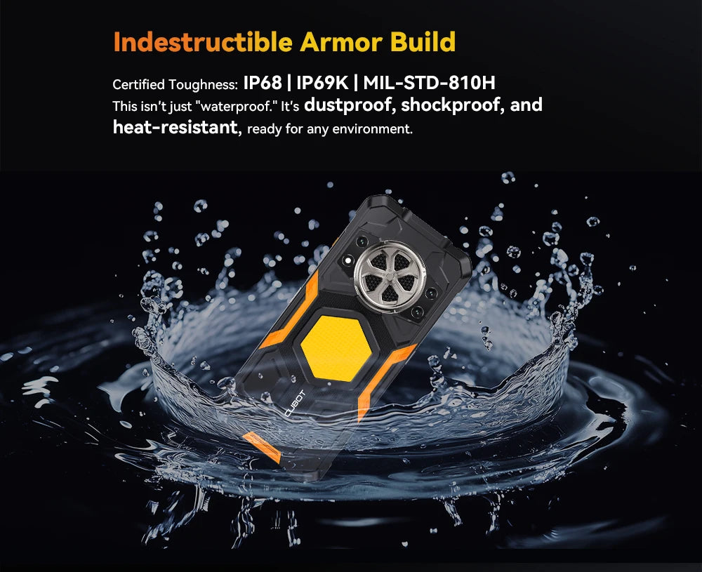 Cubot KingKong Power 5 – Rugged Smartphone with 15300mAh Battery, 6.88" 120Hz Display, Android 15, 16GB RAM + 128GB Storage, IP68/IP69K