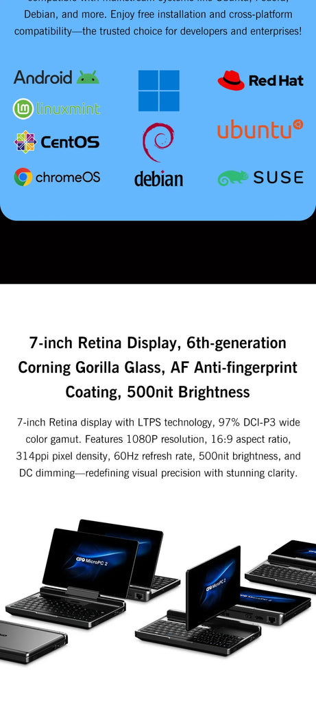 GPD MicroPC 2 – 7-Inch Mini Laptop with Intel® Core™ i3-N300/N250, 16GB RAM & 512GB SSD – Ultra-Portable Windows 11 Pocket Computer