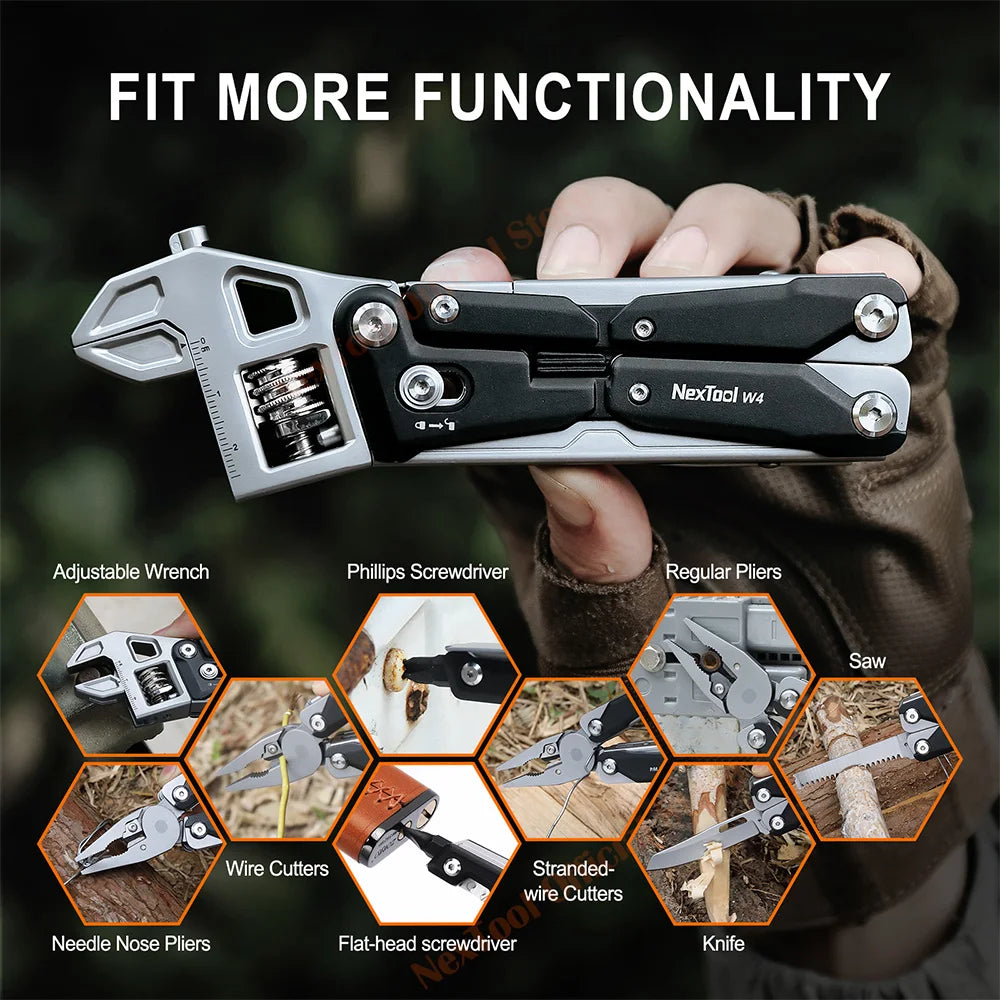 NexTool W4 11-in-1 Multi-Tool – Adjustable Wrench, Pliers, Knife & Saw | Compact Survival Hand Tool