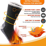 3 Pairs Merino Wool Thermal Socks for Men – Super Thick Winter Crew Socks with Fleece Terry Lining thumbnail 3