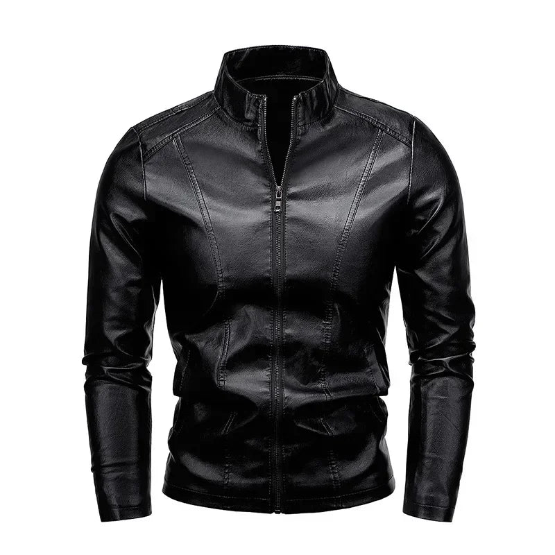 Men's PU Leather Stand Collar Motorcycle Jacket – Casual Windbreaker Biker Coat