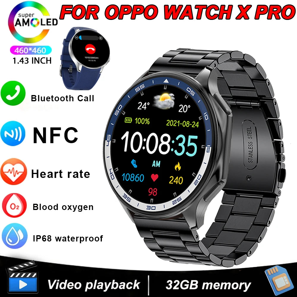 OPPO Watch X Smartwatch – 1.43" AMOLED Display, 4GB MP4/MP3 Player, Bluetooth 5.3, Multi-Sport & Health Tracking, IP68 Waterproof