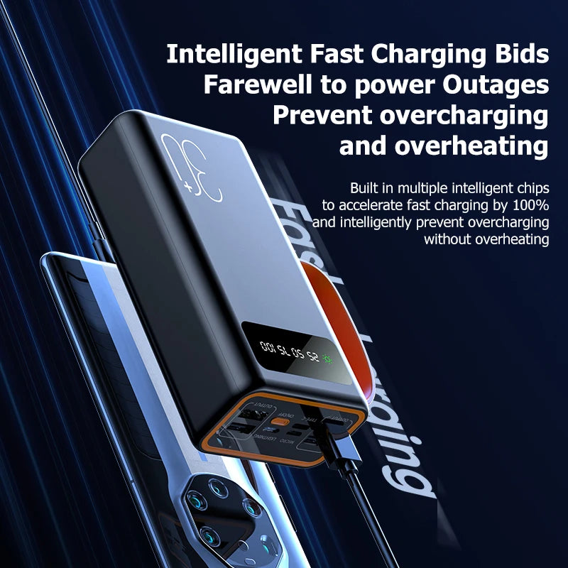 ONEPLUS 200,000mAh Solar Power Bank โ Built-in Cables, LED Light, Fast Charging, High-Capacity External Battery