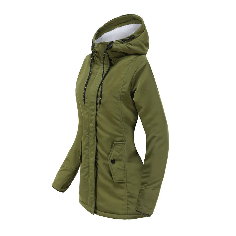 Women's Warm Hooded Parka – Thick Plush Mid-Length Winter Coat (S–5XL)