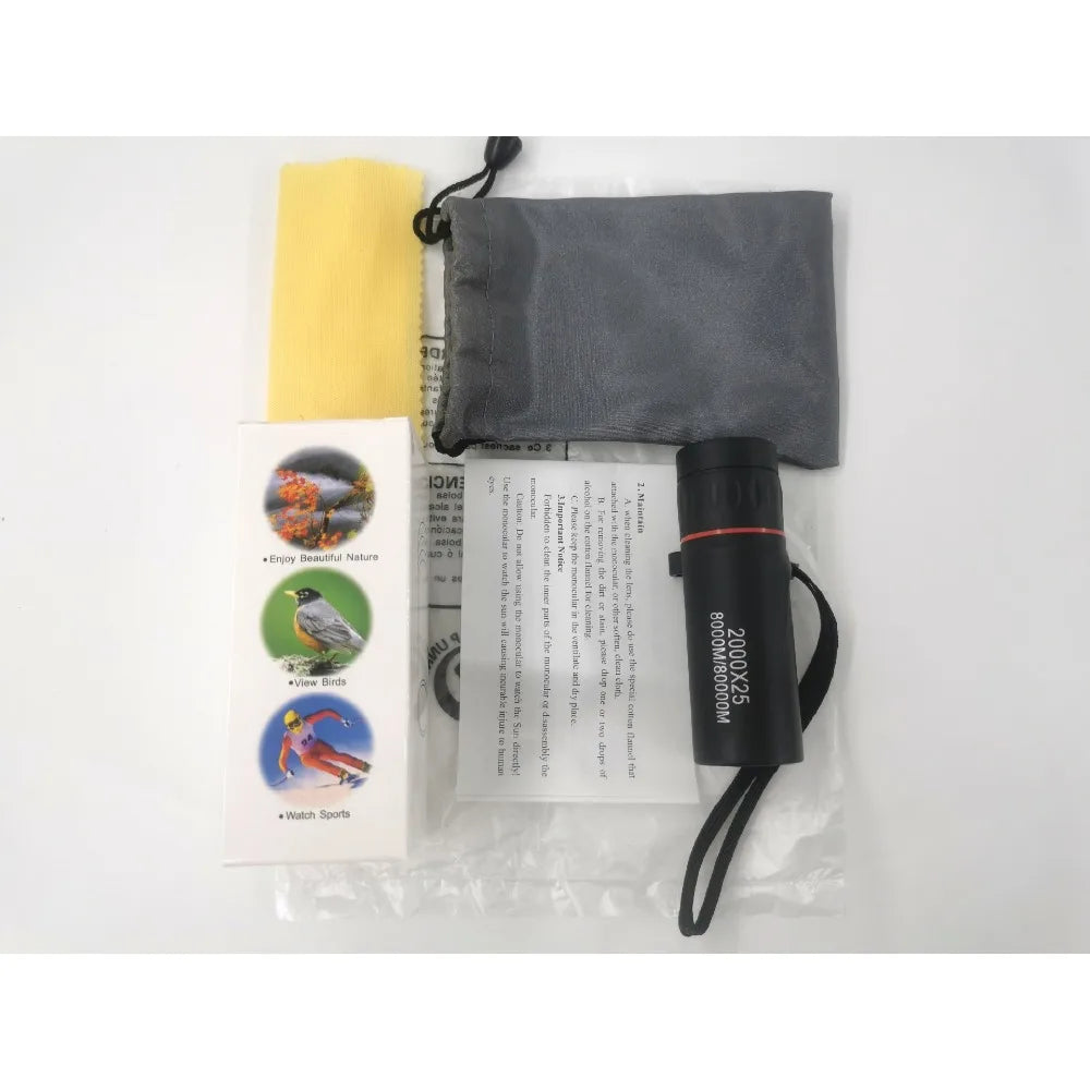 2000x25 HD Monocular Telescope with Phone Holder – Portable, Waterproof, and High-Powered for Hunting, Camping & Birdwatching
