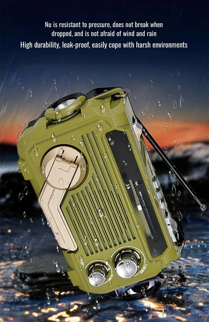 Hand Crank Emergency Weather Radio with Bluetooth – Solar/USB Rechargeable, Portable Power Bank