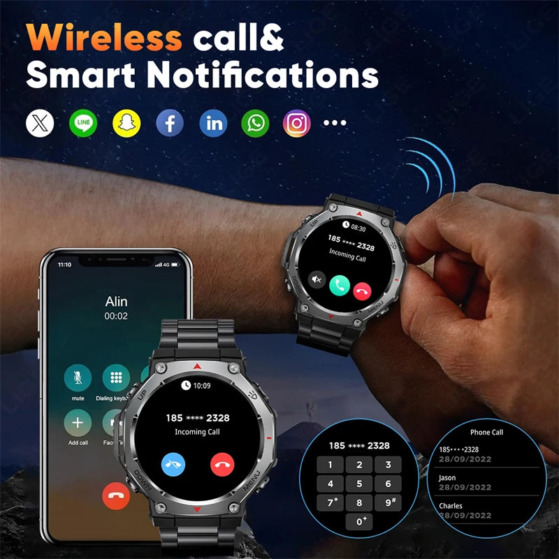 LIGE 2025 KT85 Outdoor Smartwatch – 1.43" AMOLED Display, Long Battery Life, Fitness & Health Tracker for Men