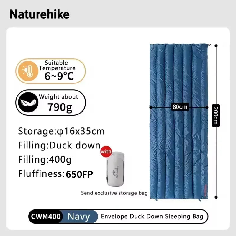 Naturehike CW280 / CWM400 Ultralight Goose Down Sleeping Bag – 3-Season Waterproof, Compact & Connectable