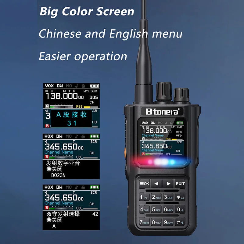 BTONERA BT-8000 Full-Band Ham Radio – 256CH Dual PTT Two-Way Radio with Airband, NOAA, Marine, and Scrambler