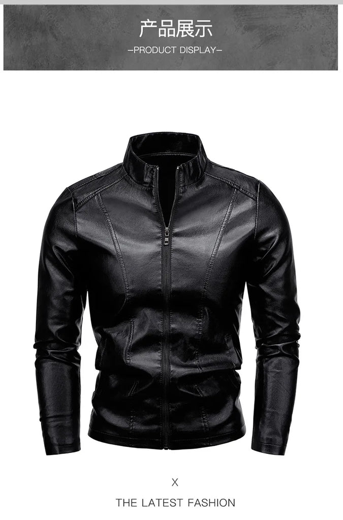 Men's PU Leather Stand Collar Motorcycle Jacket – Casual Windbreaker Biker Coat