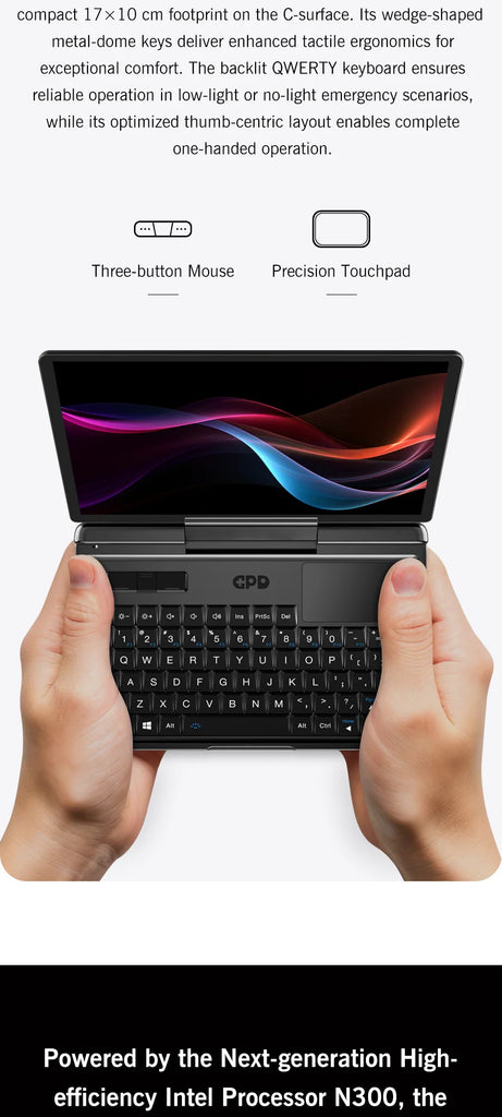 GPD MicroPC 2 – 7-Inch Mini Laptop with Intel® Core™ i3-N300/N250, 16GB RAM & 512GB SSD – Ultra-Portable Windows 11 Pocket Computer