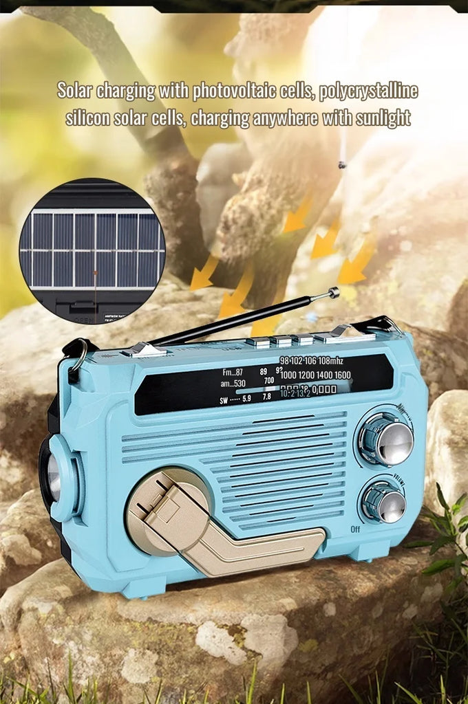 Hand Crank Emergency Weather Radio with Bluetooth – Solar/USB Rechargeable, Portable Power Bank