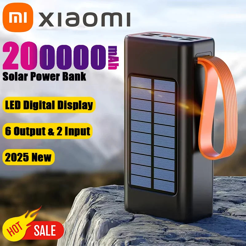Xiaomi 200000mAh Solar Power Bank – Ultra-High Capacity with Built-in Cables, LED Light & Quick Charge