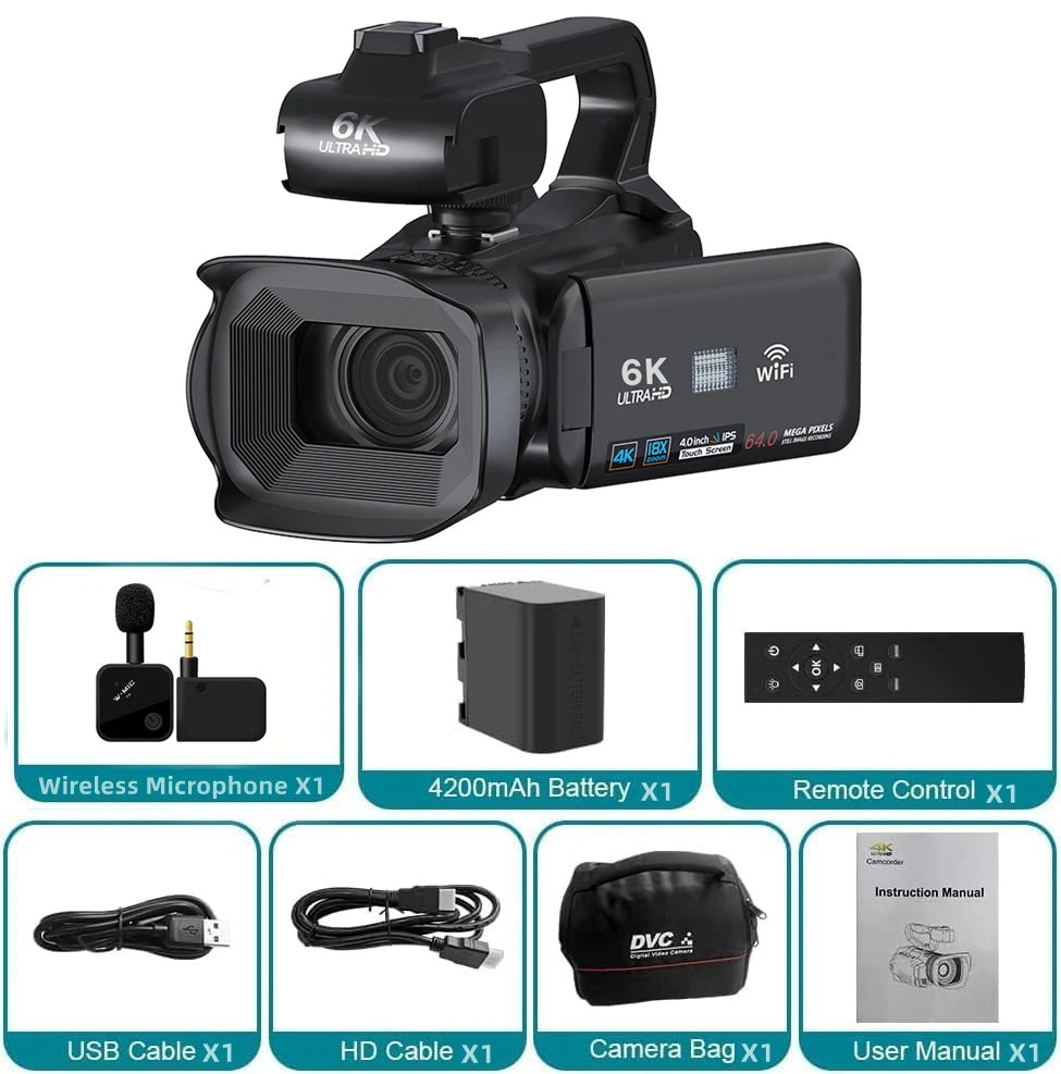 KOMERY 6K Ultra HD Professional Camcorder – 64MP YouTube & Streaming Camera