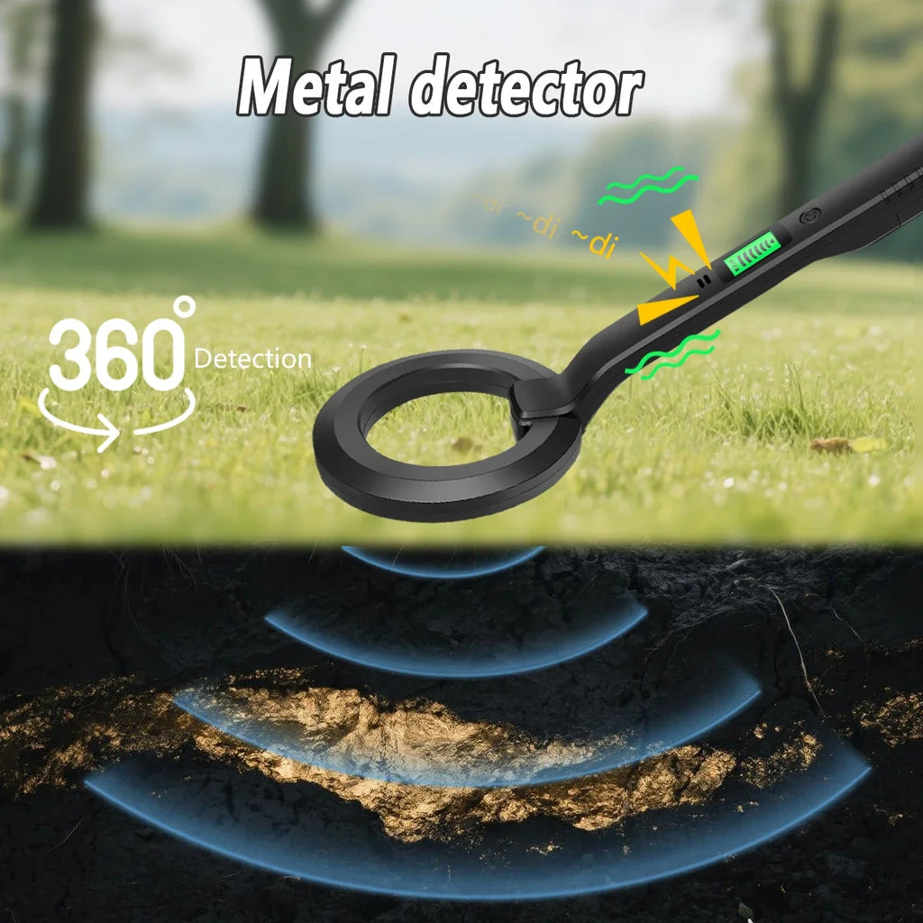 High-Sensitivity Handheld Metal Detector with LCD Display, Vibration & Audio Alerts – 360° Detection for Security, Industrial & Treasure Hunting Use