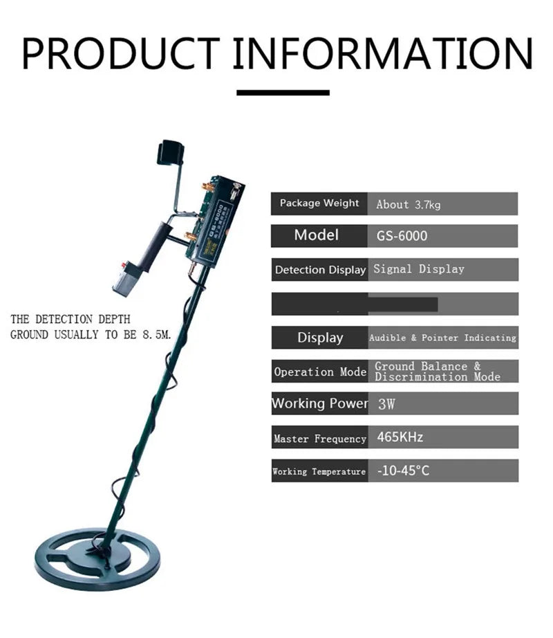 GS6000 Professional Underground Metal Detector – High-Sensitivity Pinpointer for Gold, Silver & Treasure Hunting