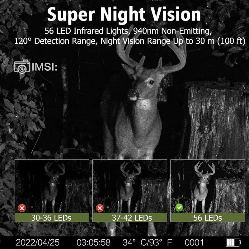 30MP 2K Solar Trail Camera – Infrared Night Vision Wildlife & Security Cam with Motion Sensor & Long Battery Life (IP66 Waterproof)