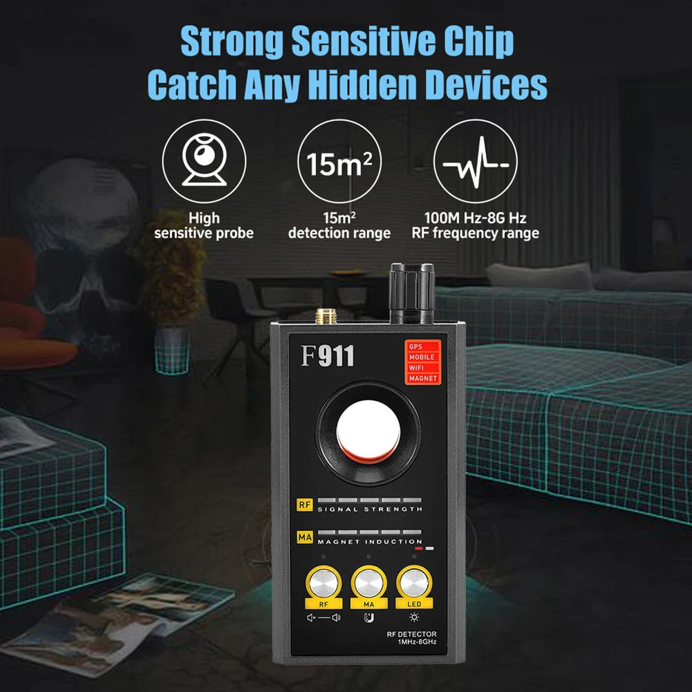 F911 Hidden Camera & RF Signal Detector – Advanced Anti-Spy Bug and GPS Tracker Finder