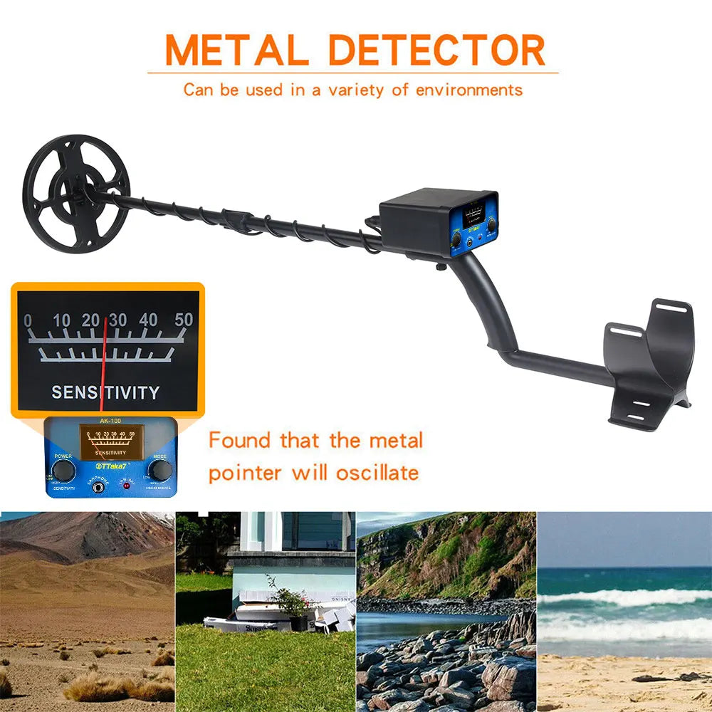 TTAKA7 AK-100 Waterproof Metal Detector – Adjustable Sensitivity, Deep Detection, LCD Display