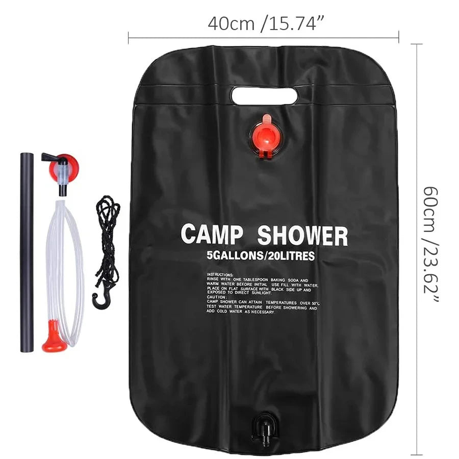 20L Portable Solar Camping Shower Bag – Foldable Outdoor Water Bag with Heating Function for Hiking, Travel, and Emergency Use
