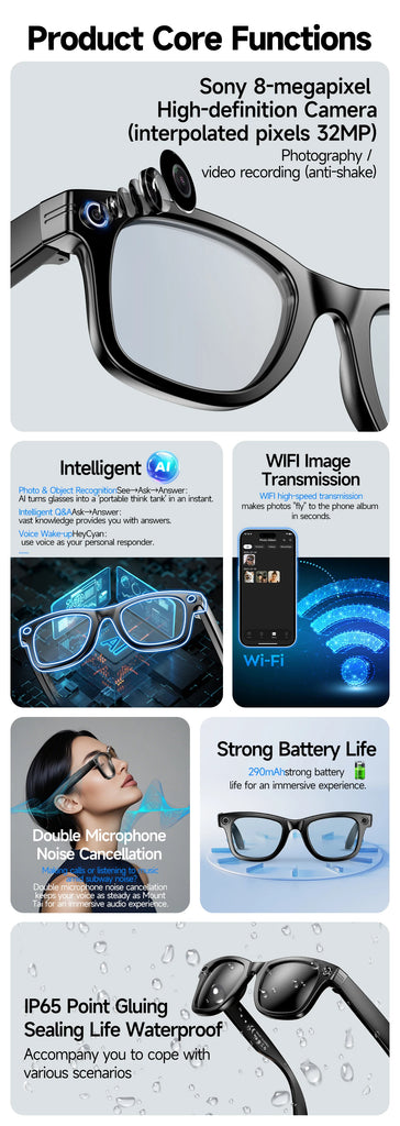 GUHUAVMI Smart Glasses for Men – 8MP Camera | WiFi | Bluetooth | AI Features | IP65 Waterproof