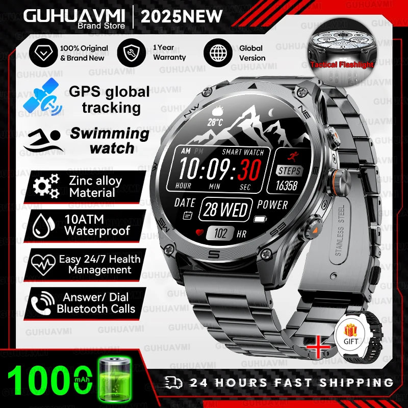 GUHUAVMI Professional GPS Outdoor Smartwatch – Military Grade, 1000mAh Battery, 10ATM Waterproof