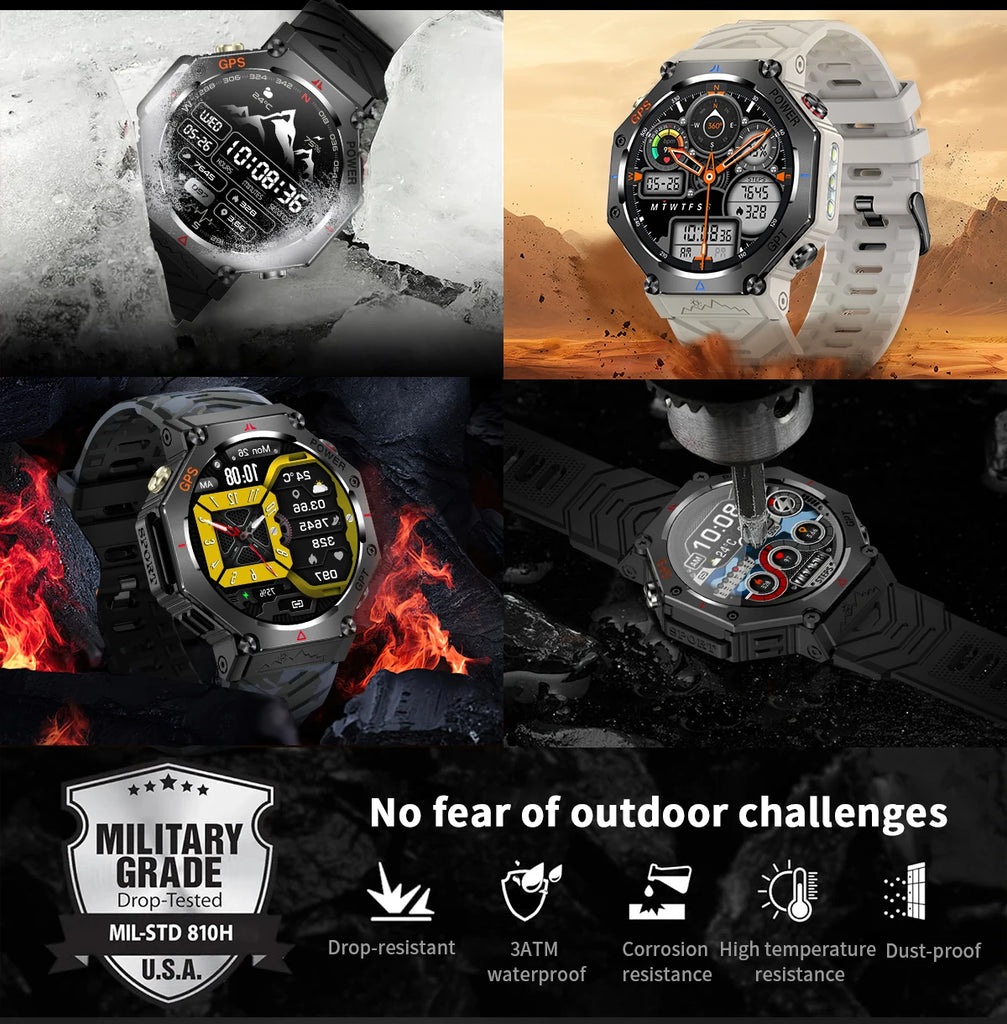 T-Rex 3 Military Smart Watch β Built-in GPS, Compass, Barometer & 10ATM IP69K Waterproof Performance