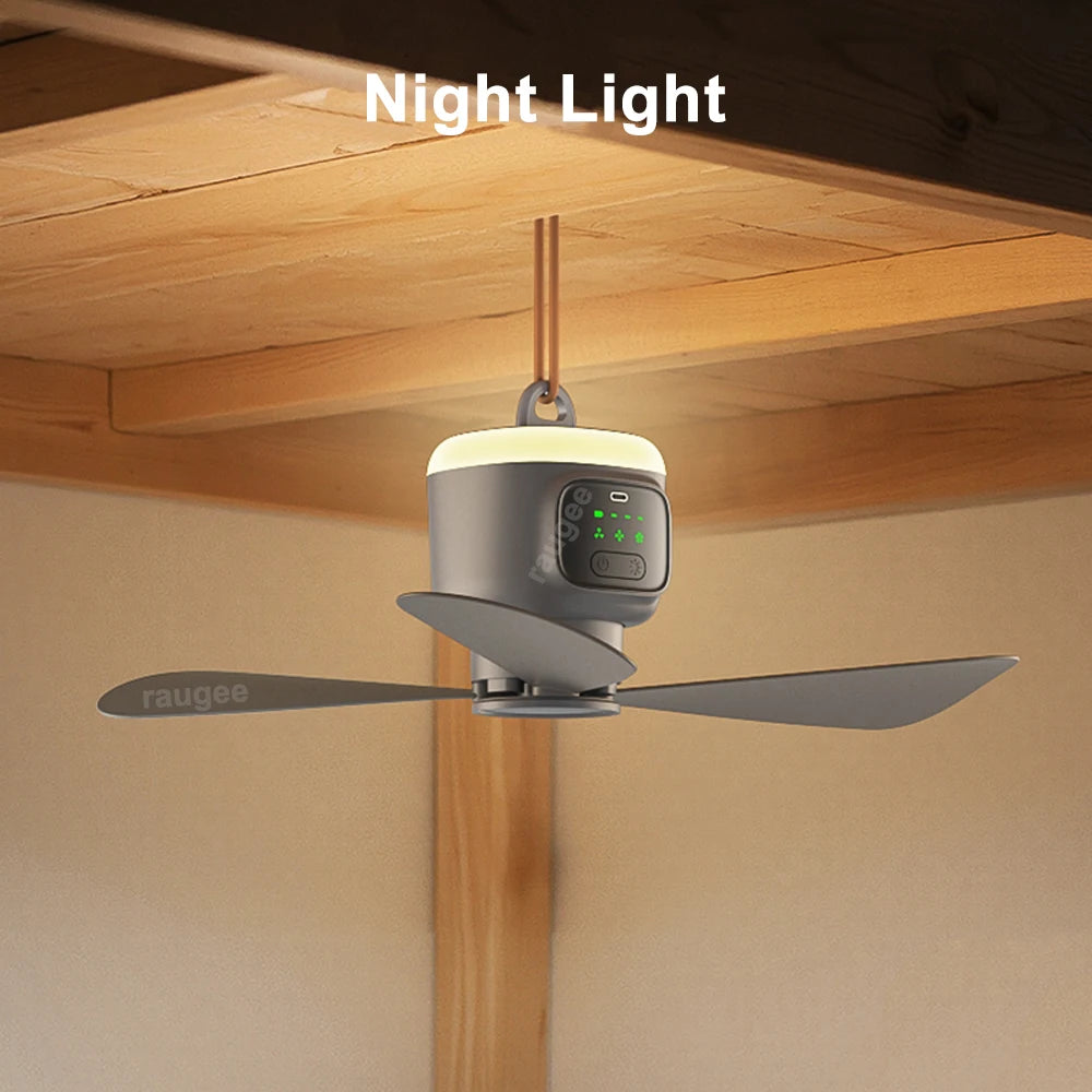 12000mAh Rechargeable Camping Ceiling Fan with LED Light & Remote | Portable Tent Cooling Fan