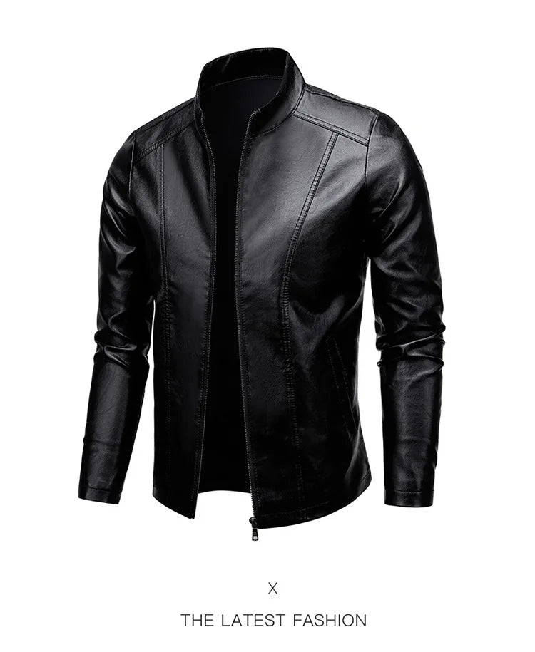 Men's PU Leather Stand Collar Motorcycle Jacket – Casual Windbreaker Biker Coat