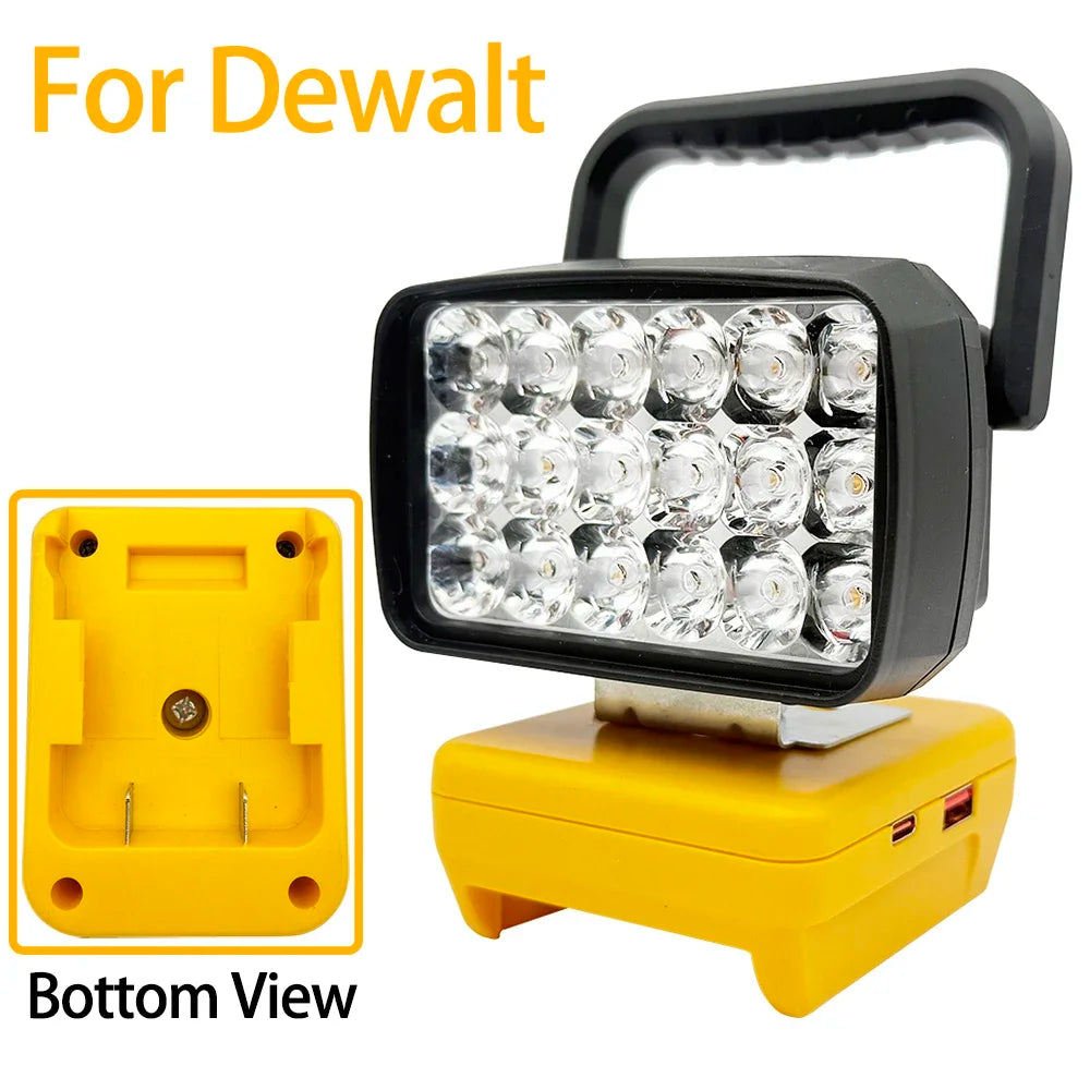 18-LED Portable Work Light – Compatible with Makita, Milwaukee & DeWalt 18V/20V Batteries – 1500LM Spotlight Torch with USB Output