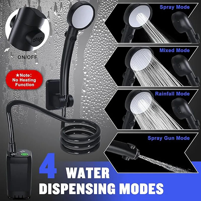 Portable Camping Shower with LED Display – 6000mAh Rechargeable Battery, Adjustable Shower Modes & Electric Pump