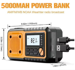 5000mAh Emergency Hand Crank & Solar Radio – AM/FM/SW, NOAA Weather Alerts, Power Bank, LED Flashlight, SOS Alarm
