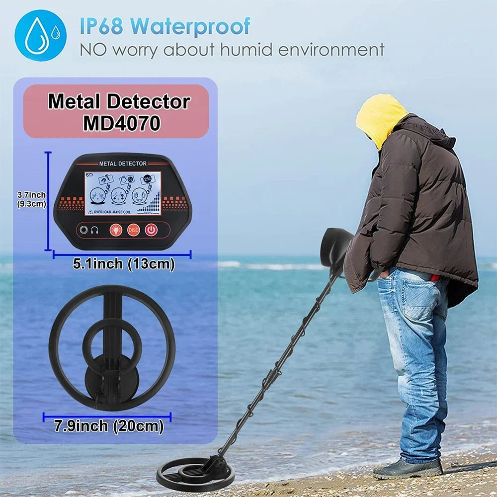 MD4070 Waterproof Underground Metal Detector – High Sensitivity Coin, Jewelry & Gold Finder for Adults & Kids