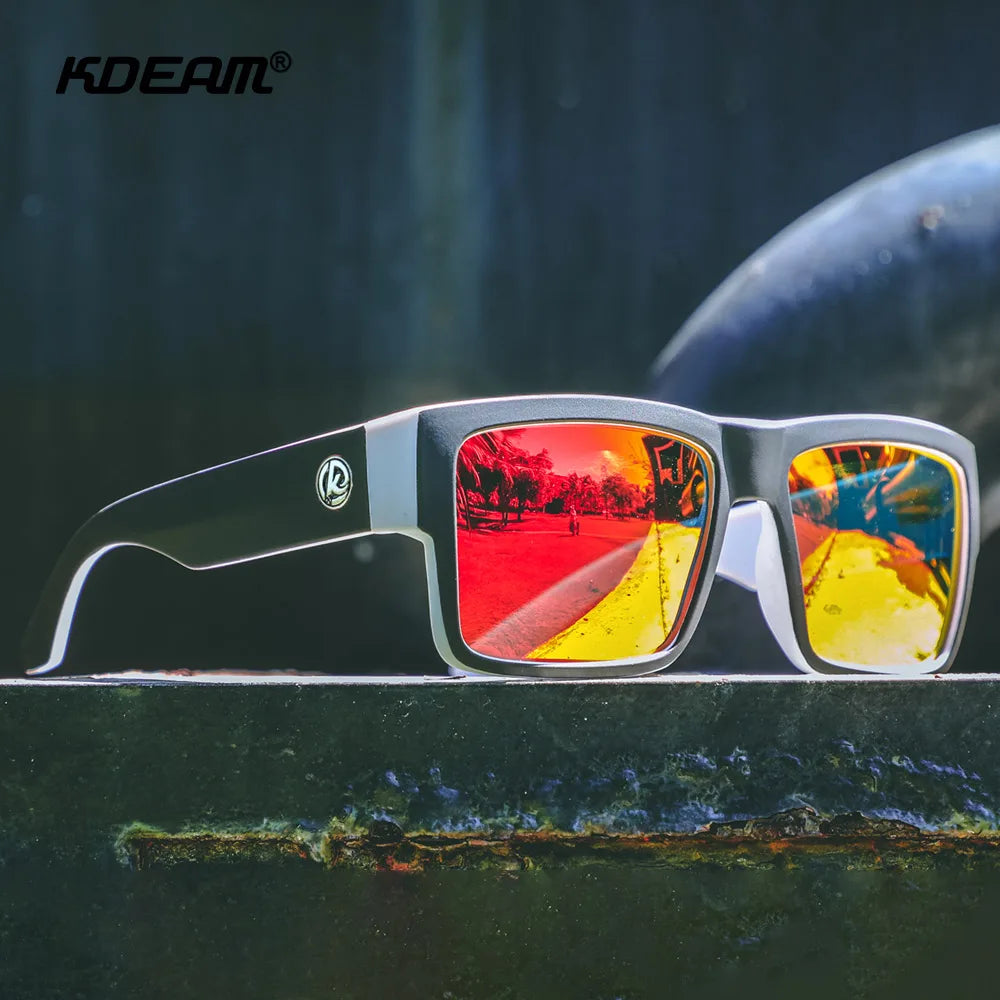 KDEAM All-Black Polarized Sunglasses – Unisex Square Frame | UV400 Protection for Fishing, Driving & Outdoor Adventure