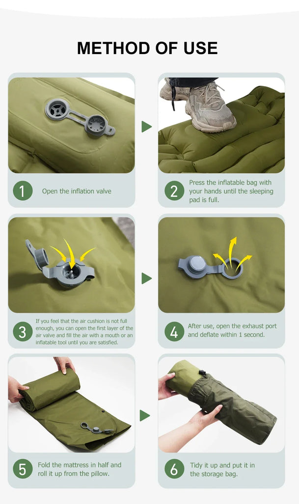 Ultra-Light Thickened Camping Air Mattress with Built-In Pillow & Pump – Compact & Durable Travel Sleeping Pad