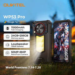 OUKITEL WP53 PRO Rugged Smartphone – 24GB+256GB, 11000mAh Battery, Android 15, 6.52" HD Display, 50MP Camera, NFC