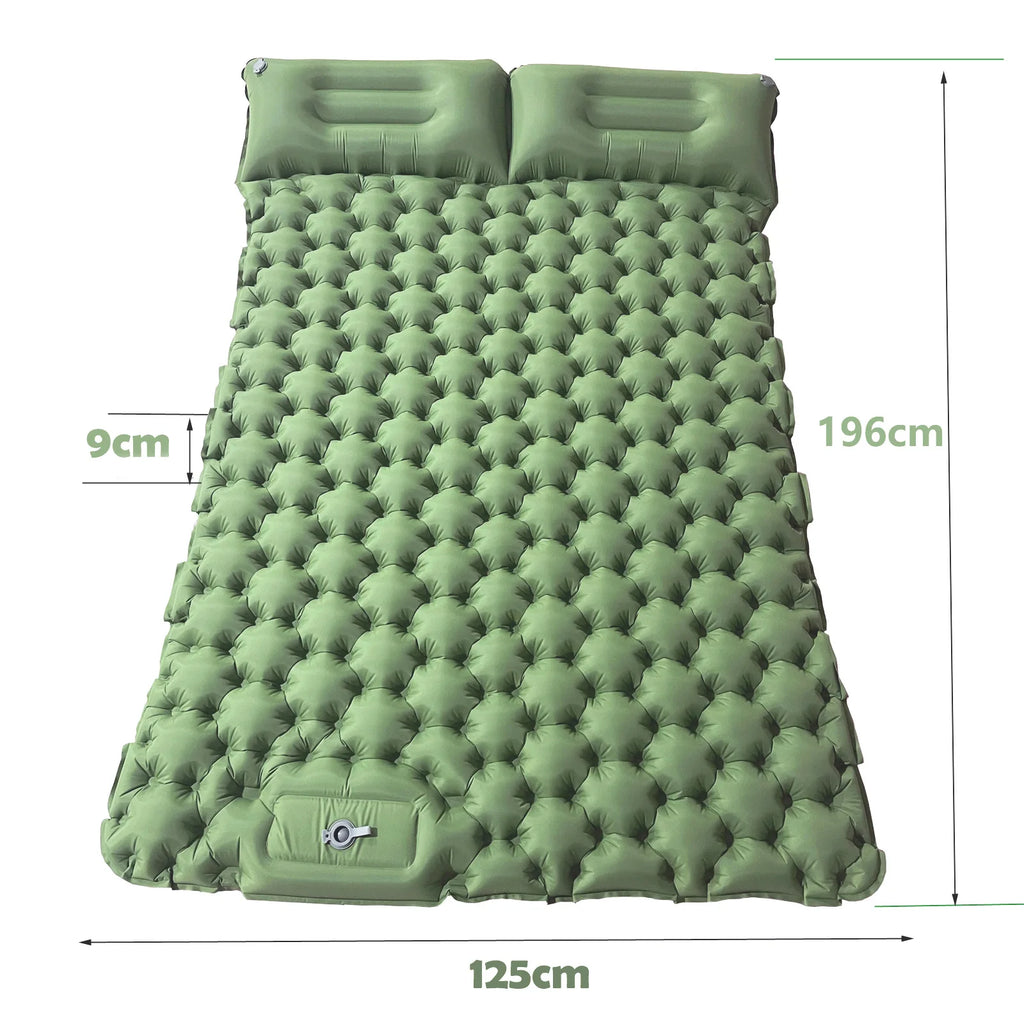 Double Camping Air Mattress with Built-In Pillows – Ultralight Inflatable Sleeping Pad for 2 – Waterproof, Compact & Durable