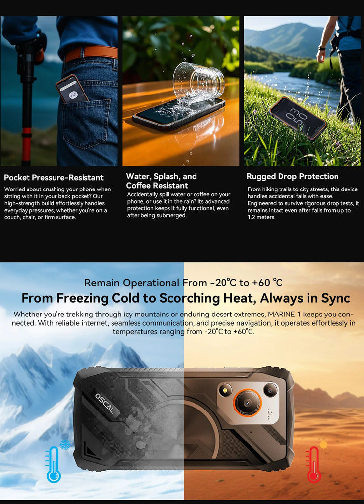 Blackview Oscal MARINE 1 Rugged Smartphone – 6.56" HD+ 90Hz Display, Android 15, 5100mAh Battery, IP68 Waterproof, 12GB RAM + 128GB ROM