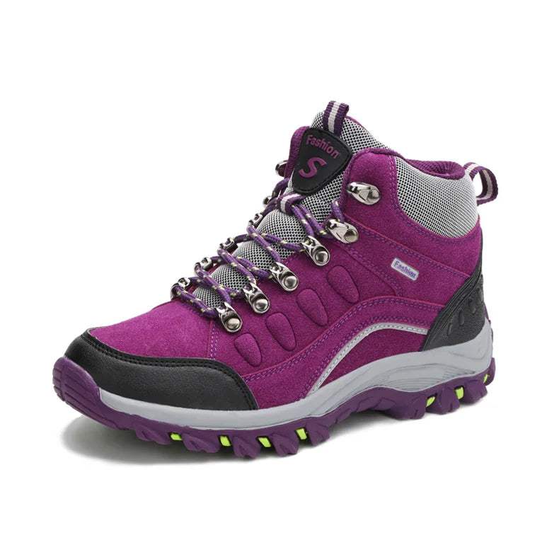 Women’s Outdoor Leather Hiking Boots – Ankle-High, Breathable, Lightweight Trekking Shoes