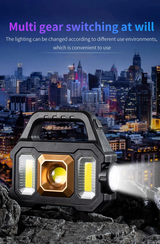 Solar Rechargeable Flashlight – Zoomable Waterproof COB LED Torch & Portable Lantern