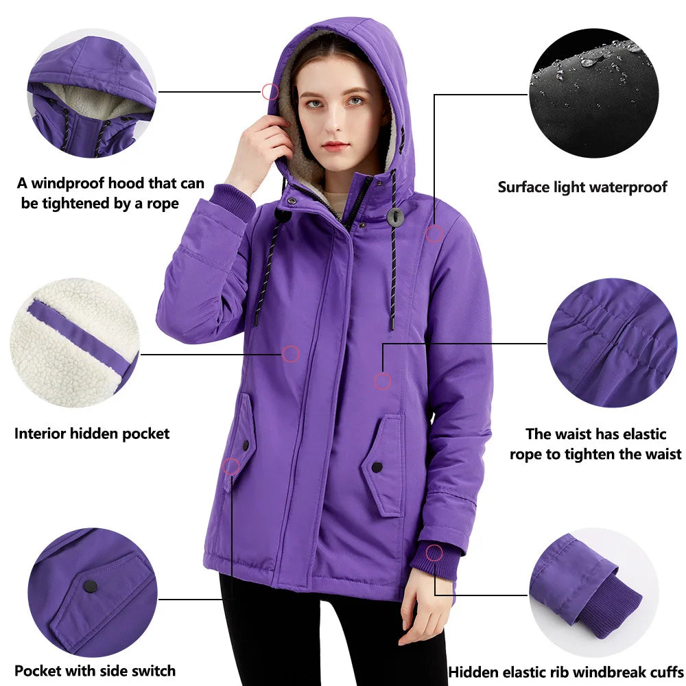 Women's Warm Hooded Parka – Thick Plush Mid-Length Winter Coat (S–5XL)