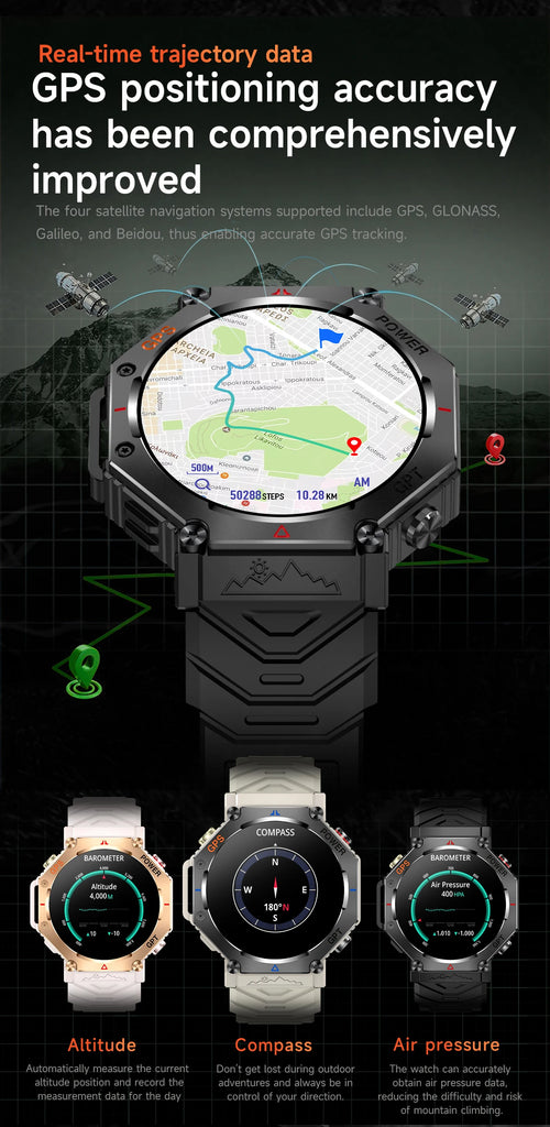 LIGE 2025 GPS Smartwatch for Men β Outdoor Sport Watch with AI Assistant, Compass, Altimeter, Barometer, and 3ATM Waterproof Protection