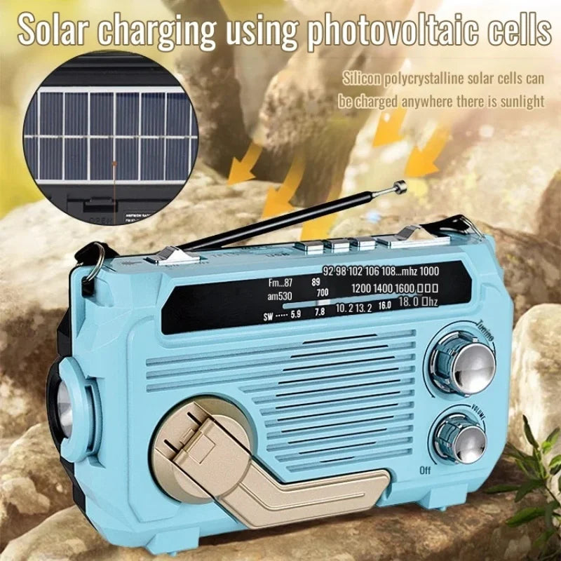 Hand Crank Emergency Weather Radio with Bluetooth – Solar/USB Rechargeable, Portable Power Bank