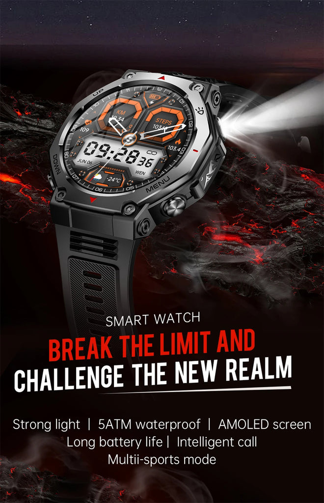 LIGE 2025 KT85 Outdoor Smartwatch – 1.43" AMOLED Display, Long Battery Life, Fitness & Health Tracker for Men