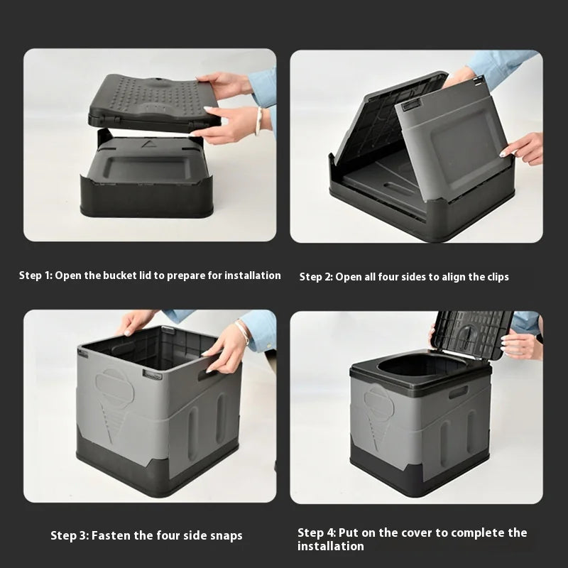 Portable Folding Travel Toilet – Anti-Odor Emergency Potty for Car, Camping, and Outdoor Use (Black/Grey)