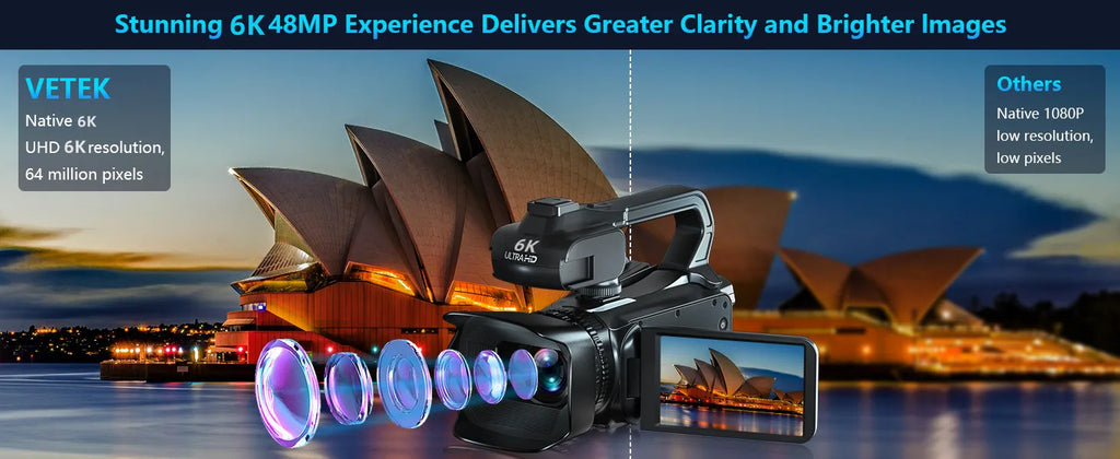 KOMERY 6K Ultra HD Professional Camcorder – 64MP YouTube & Streaming Camera